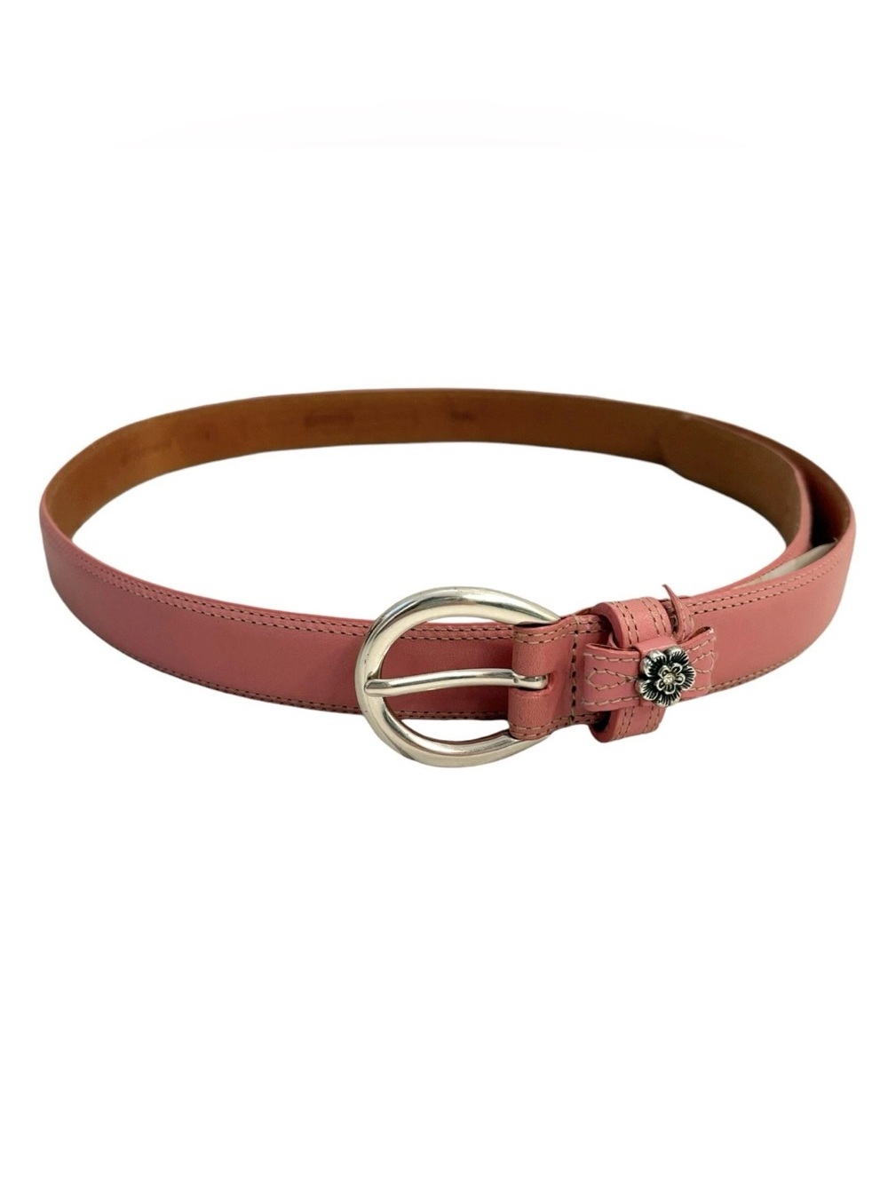 Fossil Genuine Leather Belt Flower Bow Buckle Embellished L Western Rose Pink